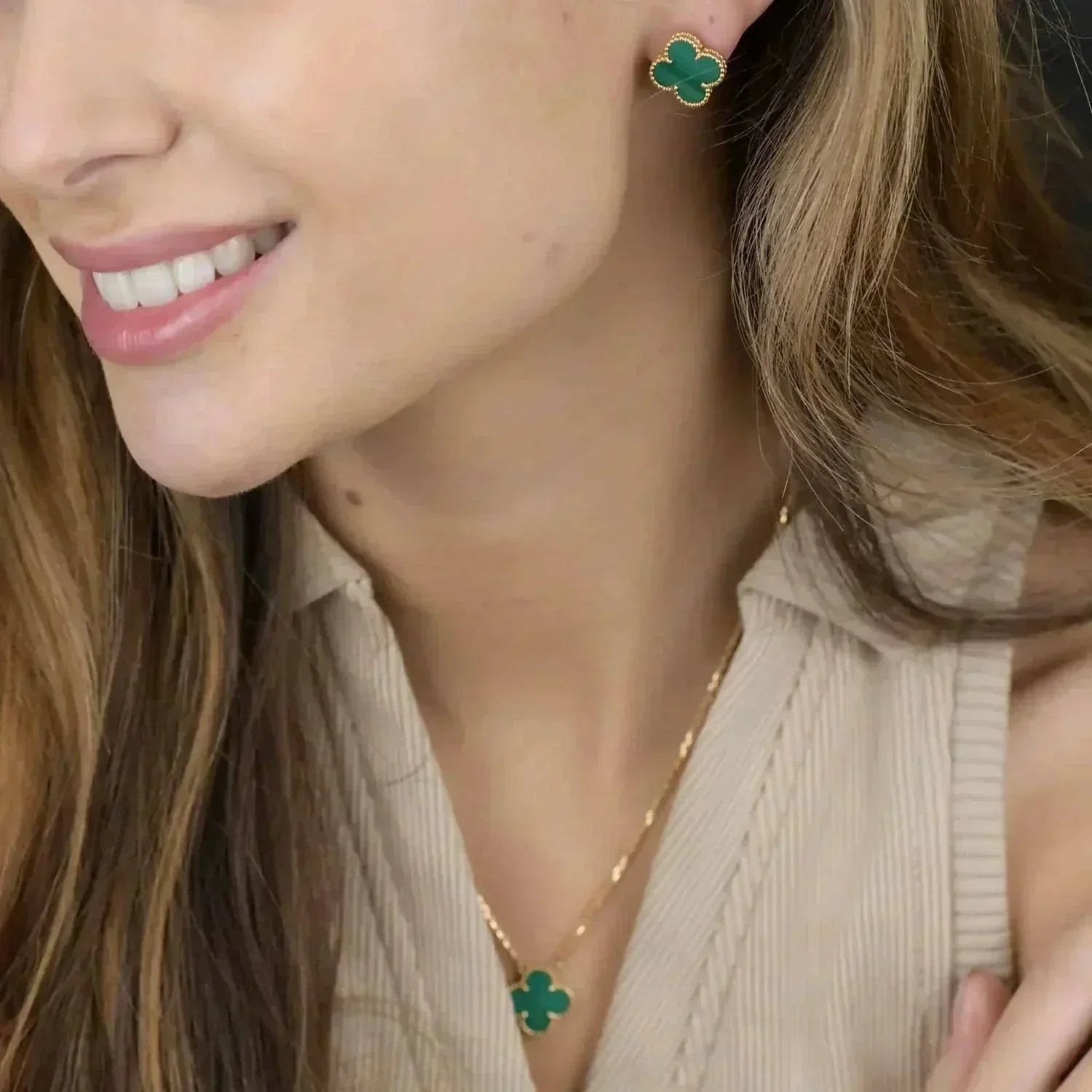 [Lumi Jewels]CLOVER MINI 9.5MM MALACHITE  EARRINGS