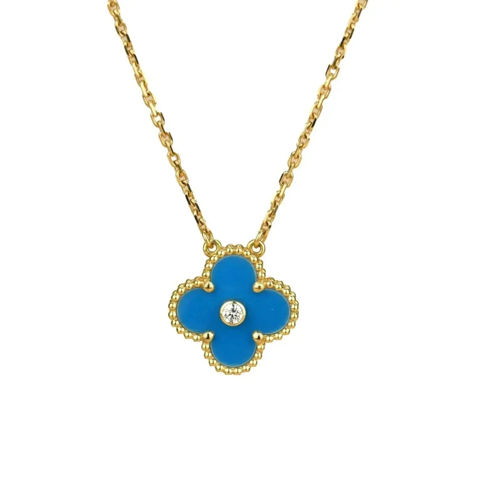 [Lumi Jewels]CLOVER 15MM DIAMOND AND BLUE AGATE NECKLACE