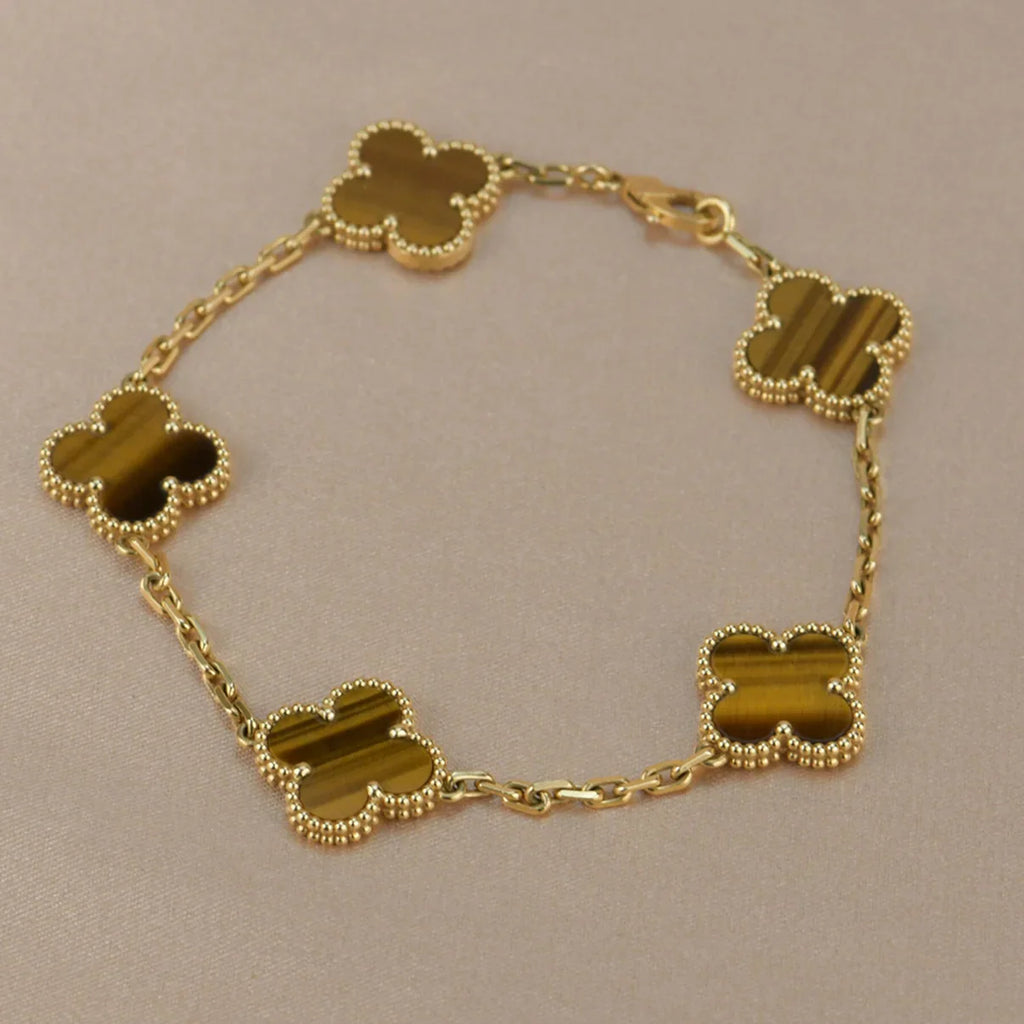 [Lumi Jewels] CLOVER 5 MOTIFS TIGER EYE BRACELET COLLECTION