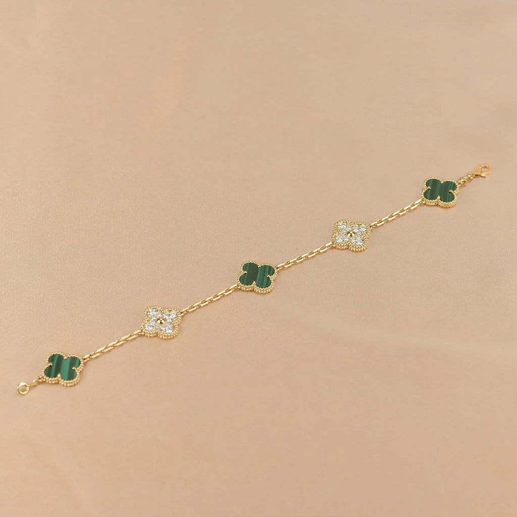 [Lumi Jewels] CLOVER 5 MOTIF MALACHITE BRACELET COLLECTION