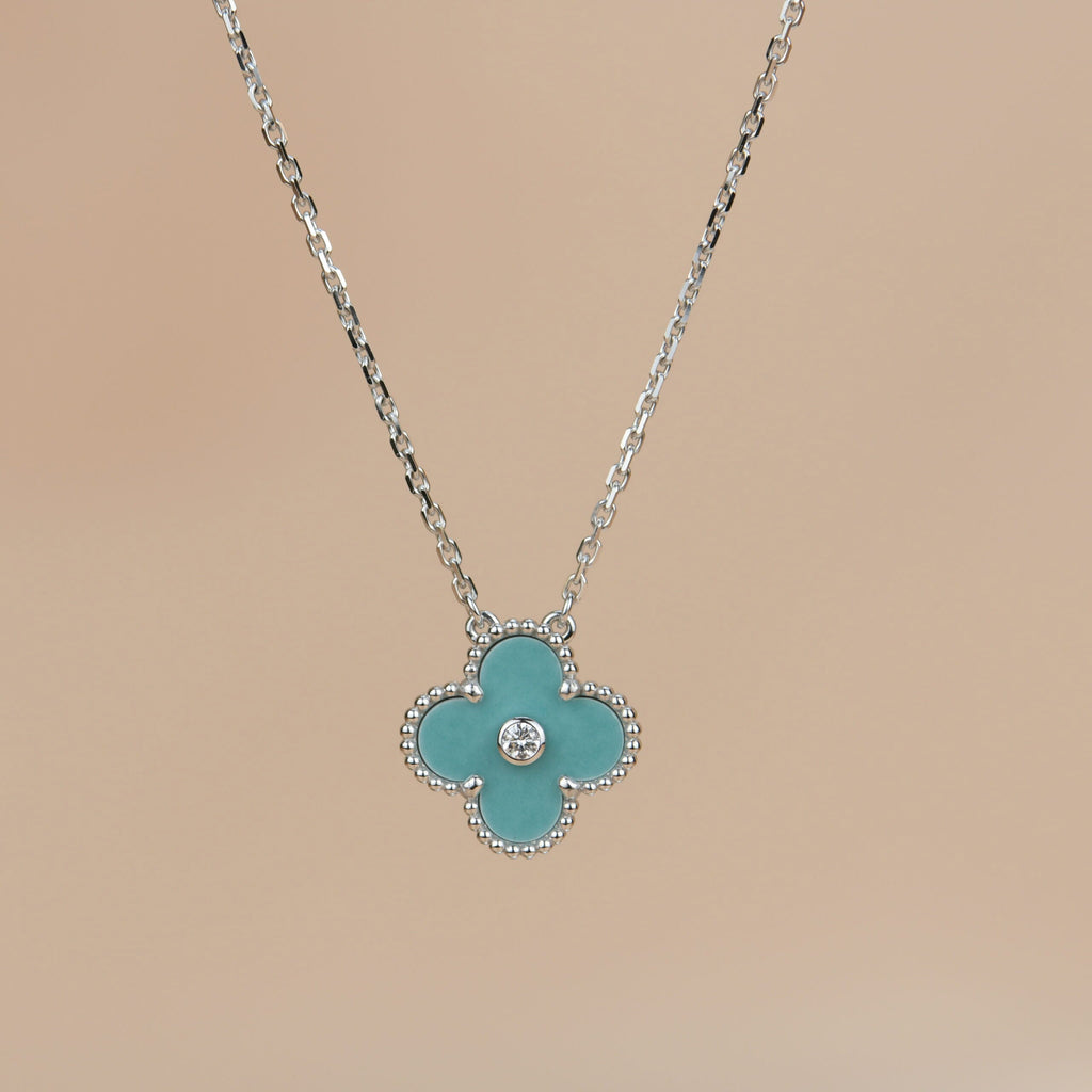 [Lumi Jewels]CLOVER 15MM DIAMOND SVRES PORCELAIN  NECKLACE SILVER