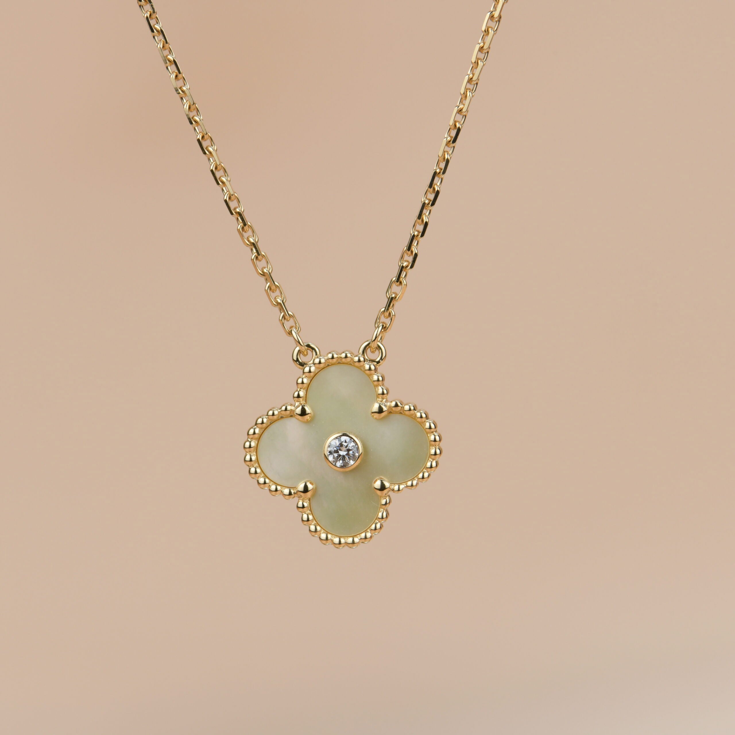 [Lumi Jewels]CLOVER 15MM DIAMOND GOLD MOTHER OF PEARL NECKLACE