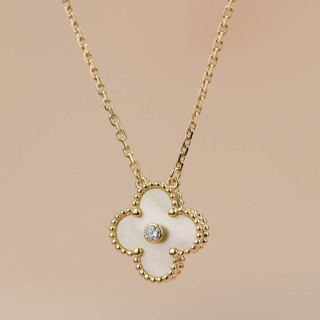 [Lumi Jewels]CLOVER 15MM DIAMOND GOLD MOTHER OF PEARL NECKLACE