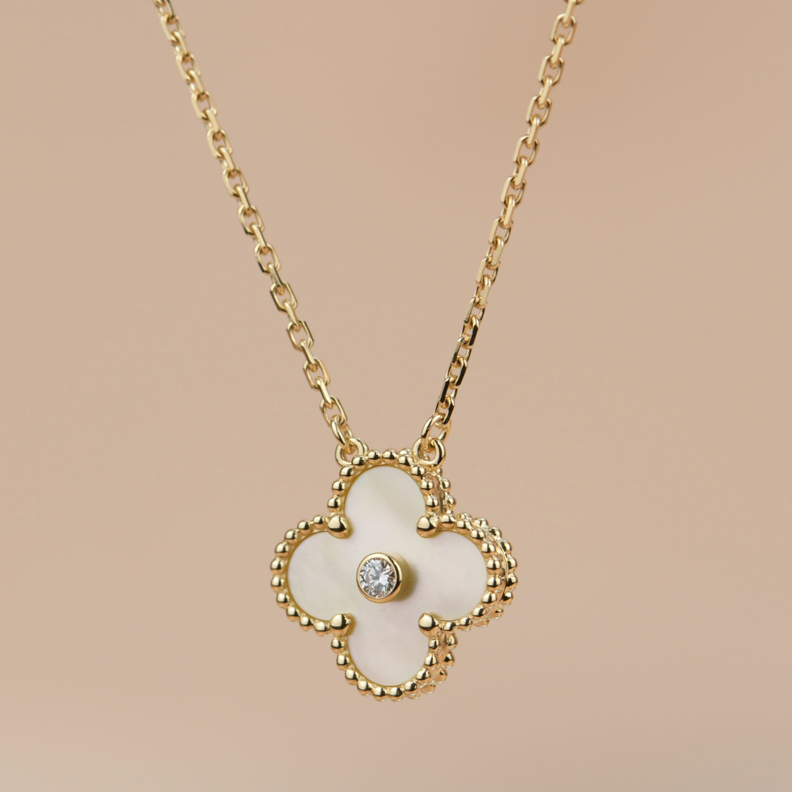 [Lumi Jewels]CLOVER 15MM DIAMOND GOLD MOTHER OF PEARL NECKLACE
