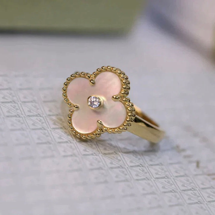 [Lumi Jewels]CLOVER PINK MOP RING GOLD DIAMOND