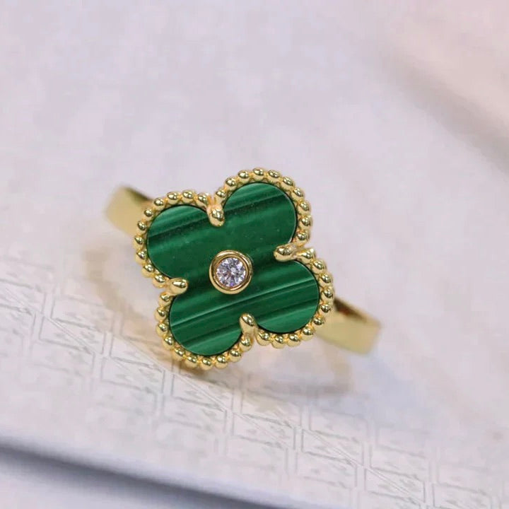 [Lumi Jewels]CLOVER MALACHITE RING GOLD DIAMOND