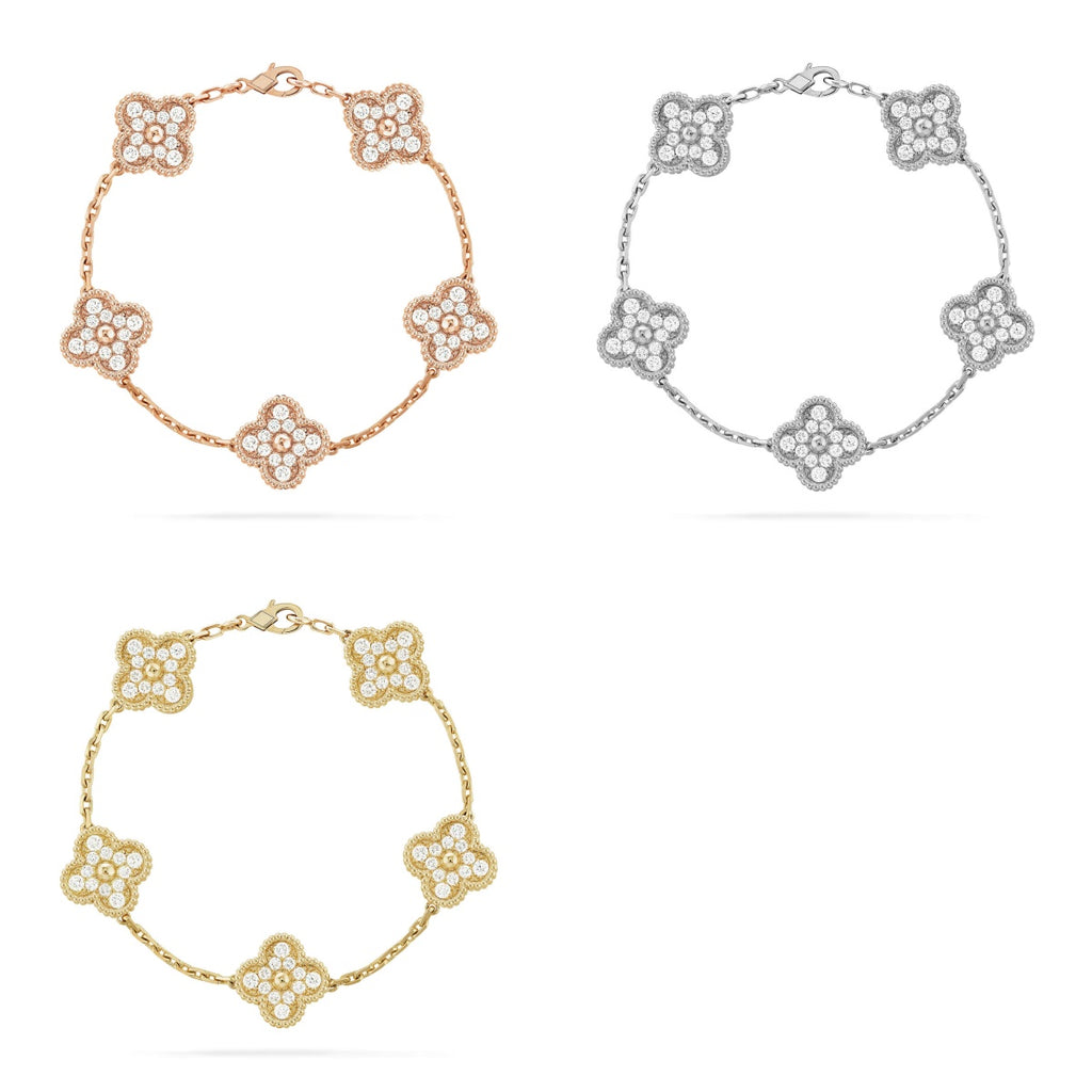 [Lumi Jewels] CLOVER 5 MOTIF FULL DIAMOND BRACELET COLLECTION