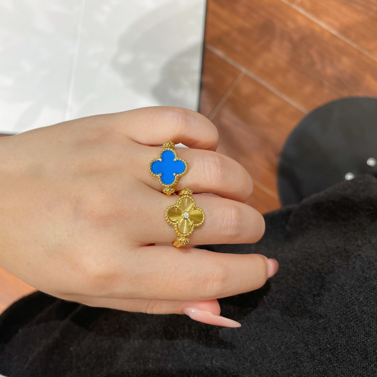 [Lumi Jewels]CLOVER RIVERSIBLE BLUE AGATE RING