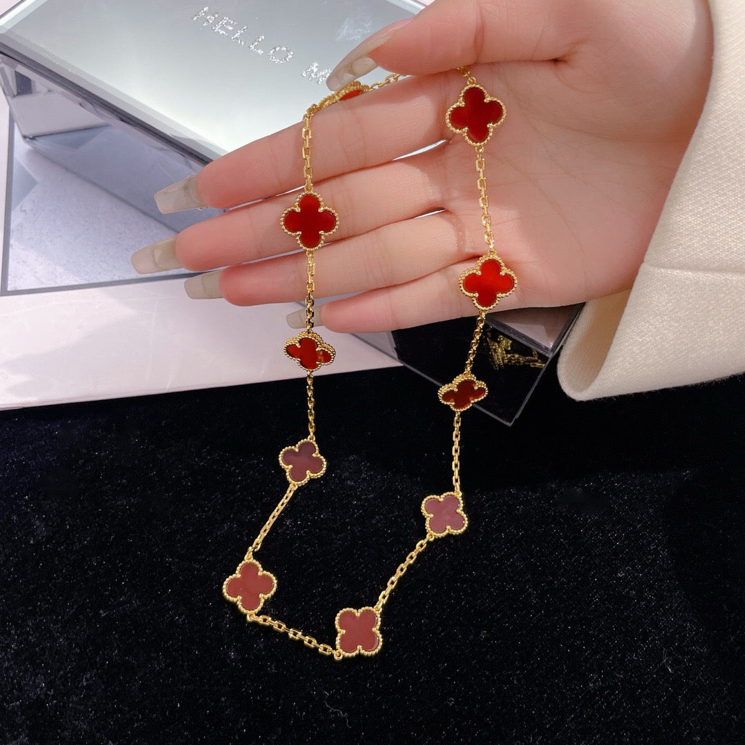 [Lumi Jewels]CLOVER 10 MOTIFS CARNELIAN NECKLACE