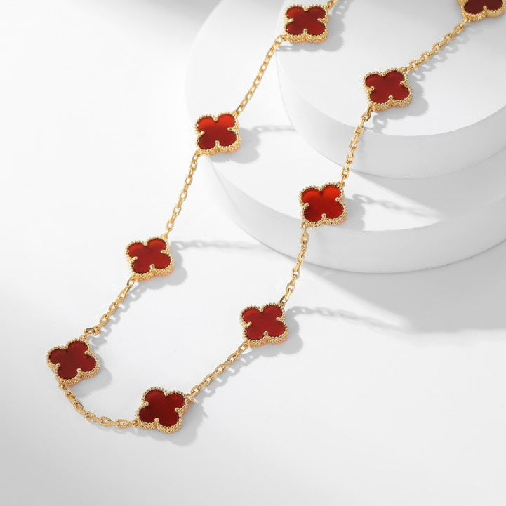 [Lumi Jewels]CLOVER 10 MOTIFS CARNELIAN NECKLACE