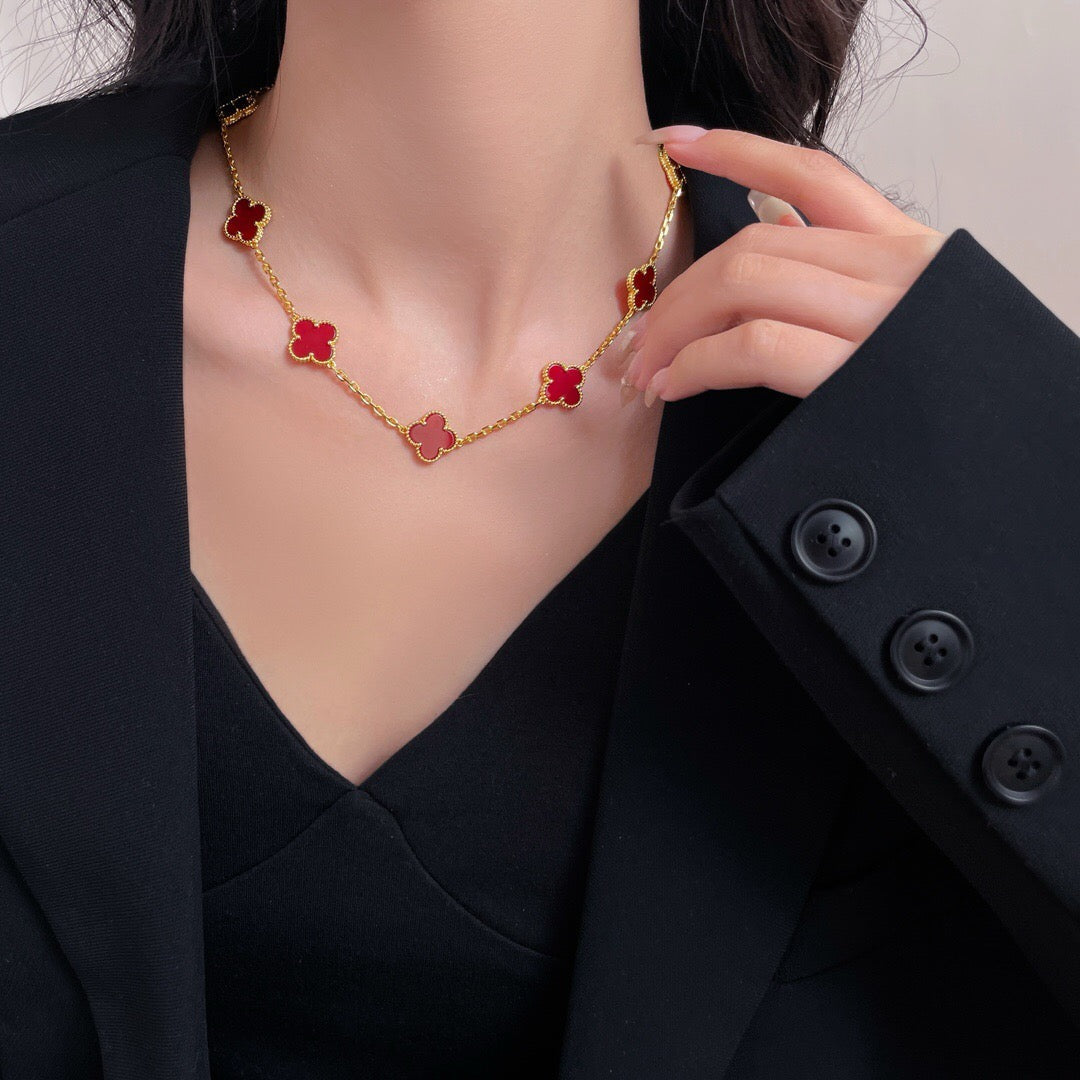 [Lumi Jewels]CLOVER 10 MOTIFS CARNELIAN NECKLACE
