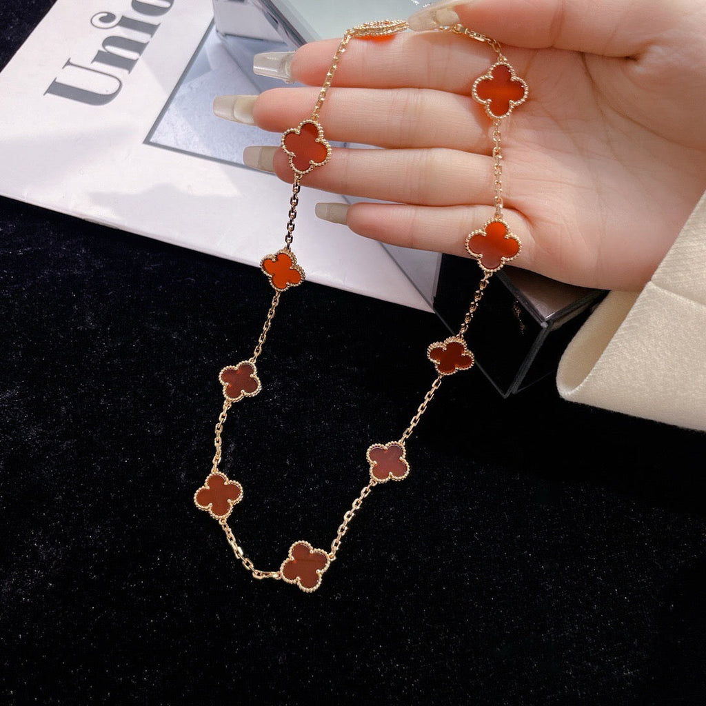 [Lumi Jewels]CLOVER 10 MOTIFS CARNELIAN NECKLACE