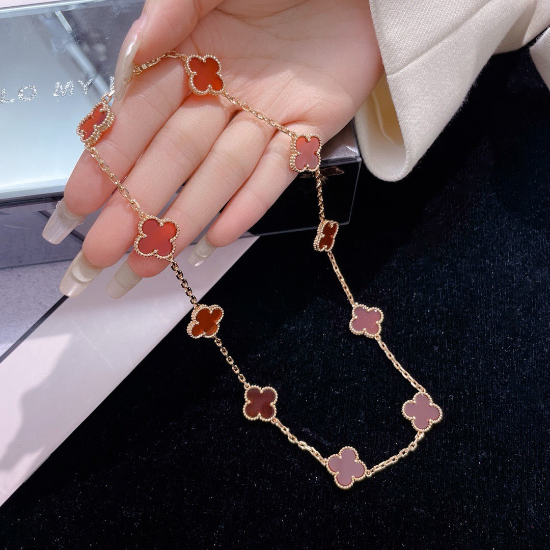 [Lumi Jewels]CLOVER 10 MOTIFS CARNELIAN NECKLACE