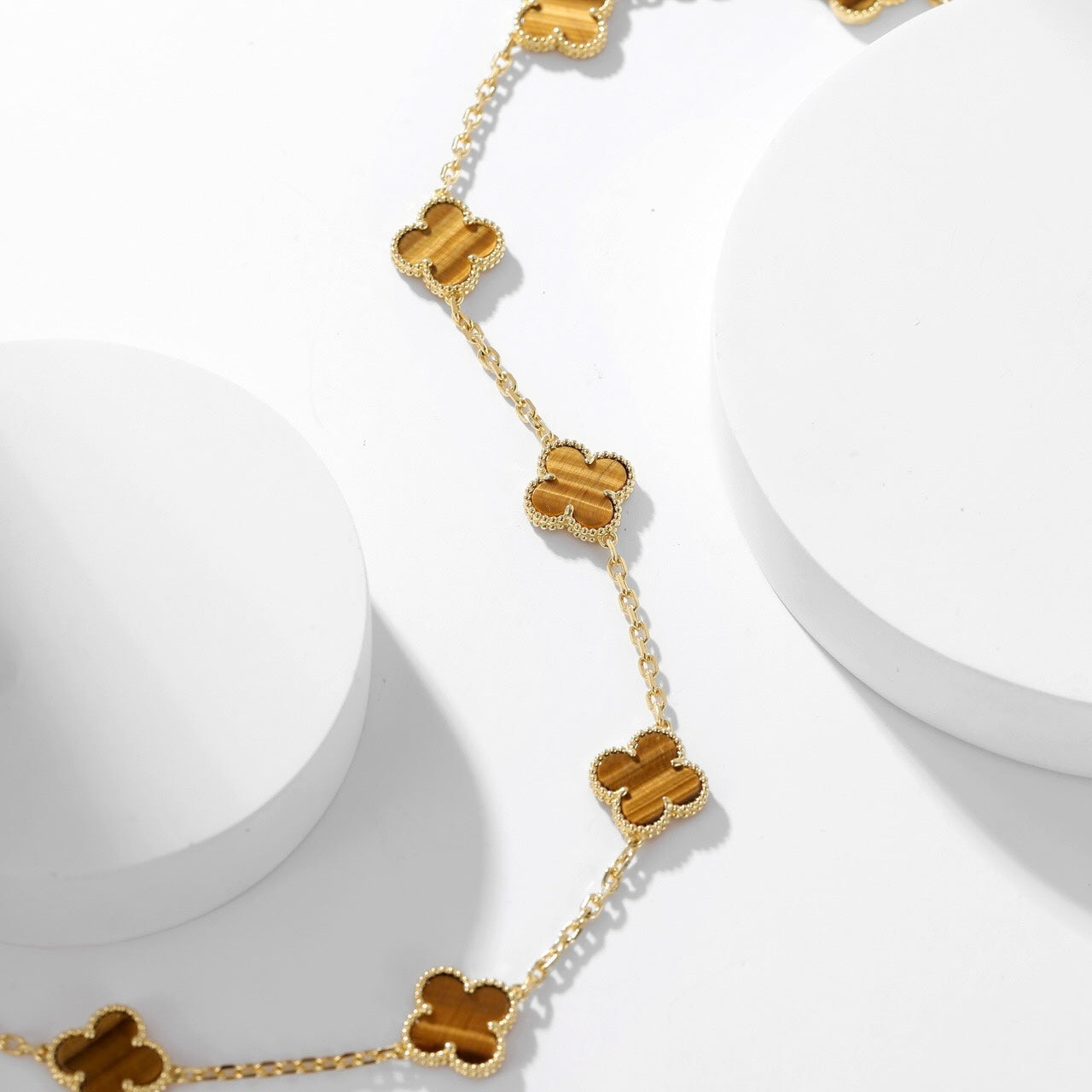 [Lumi Jewels]CLOVER 10 MOTIFS TIGER EYE NECKLACE
