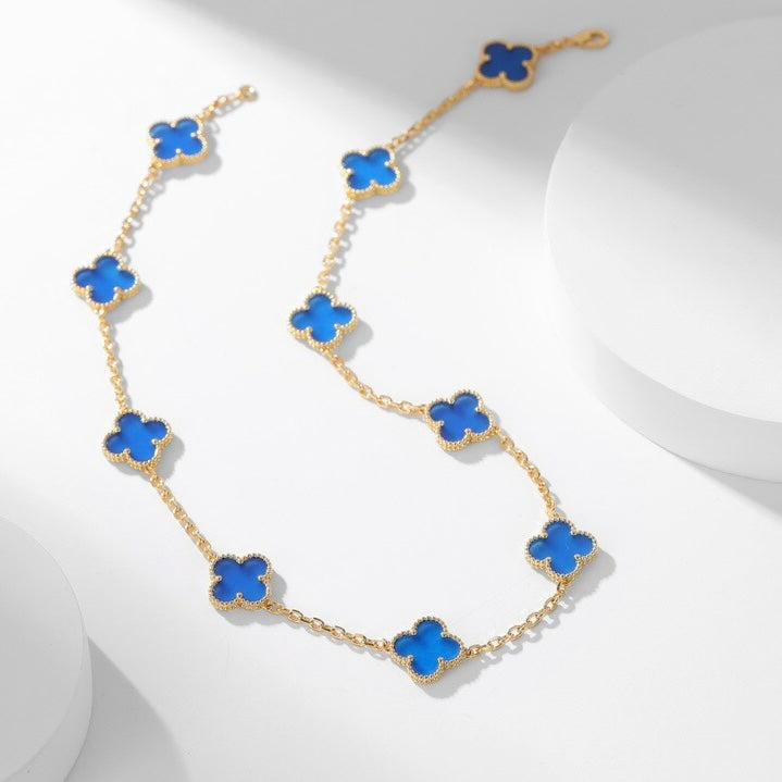 [Lumi Jewels]CLOVER 10 MOTIFS BLUE AGATE NECKLACE