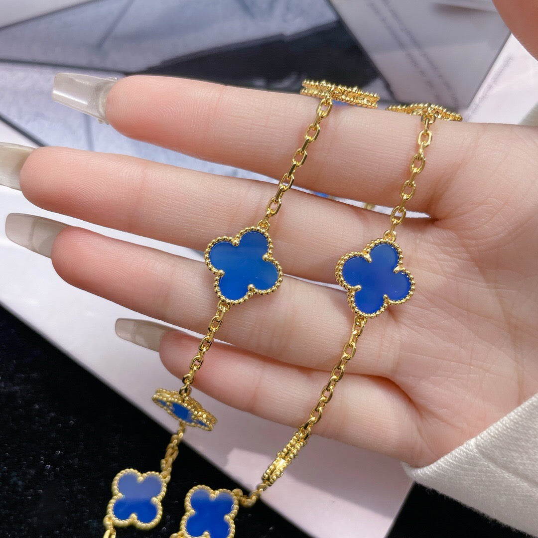 [Lumi Jewels]CLOVER 10 MOTIFS BLUE AGATE NECKLACE