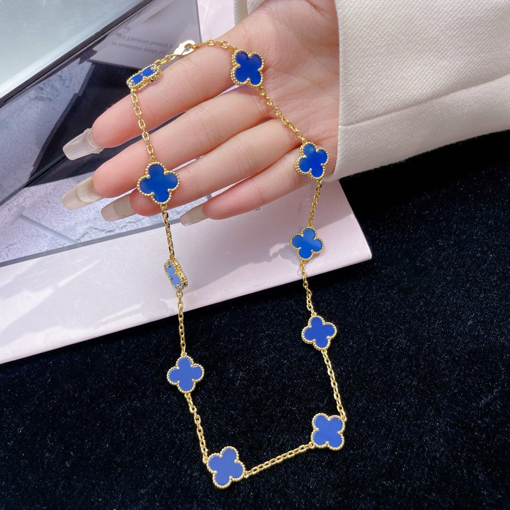 [Lumi Jewels]CLOVER 10 MOTIFS BLUE AGATE NECKLACE