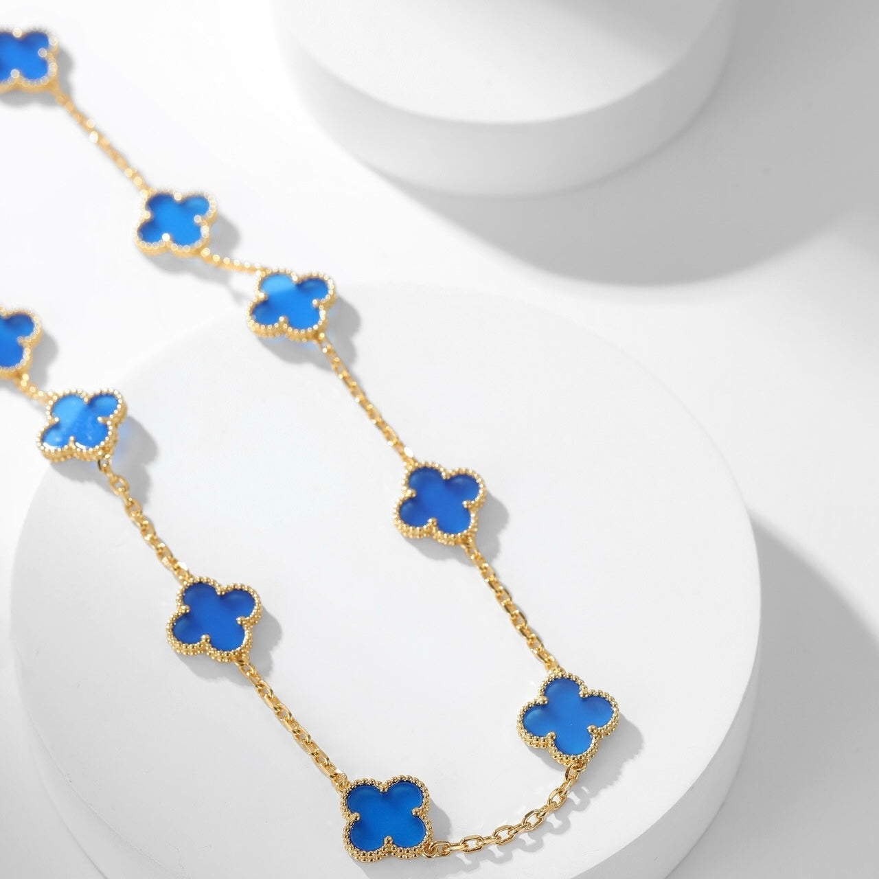 [Lumi Jewels]CLOVER 10 MOTIFS BLUE AGATE NECKLACE
