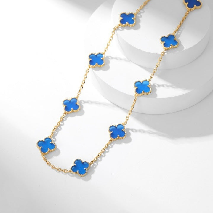 [Lumi Jewels]CLOVER 10 MOTIFS BLUE AGATE NECKLACE