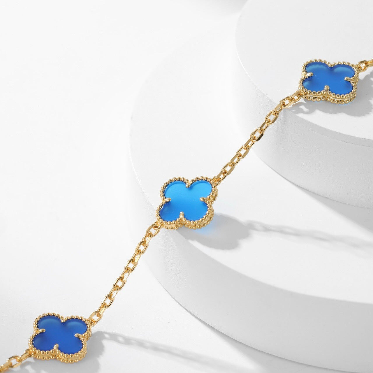 [Lumi Jewels]CLOVER 10 MOTIFS BLUE AGATE NECKLACE