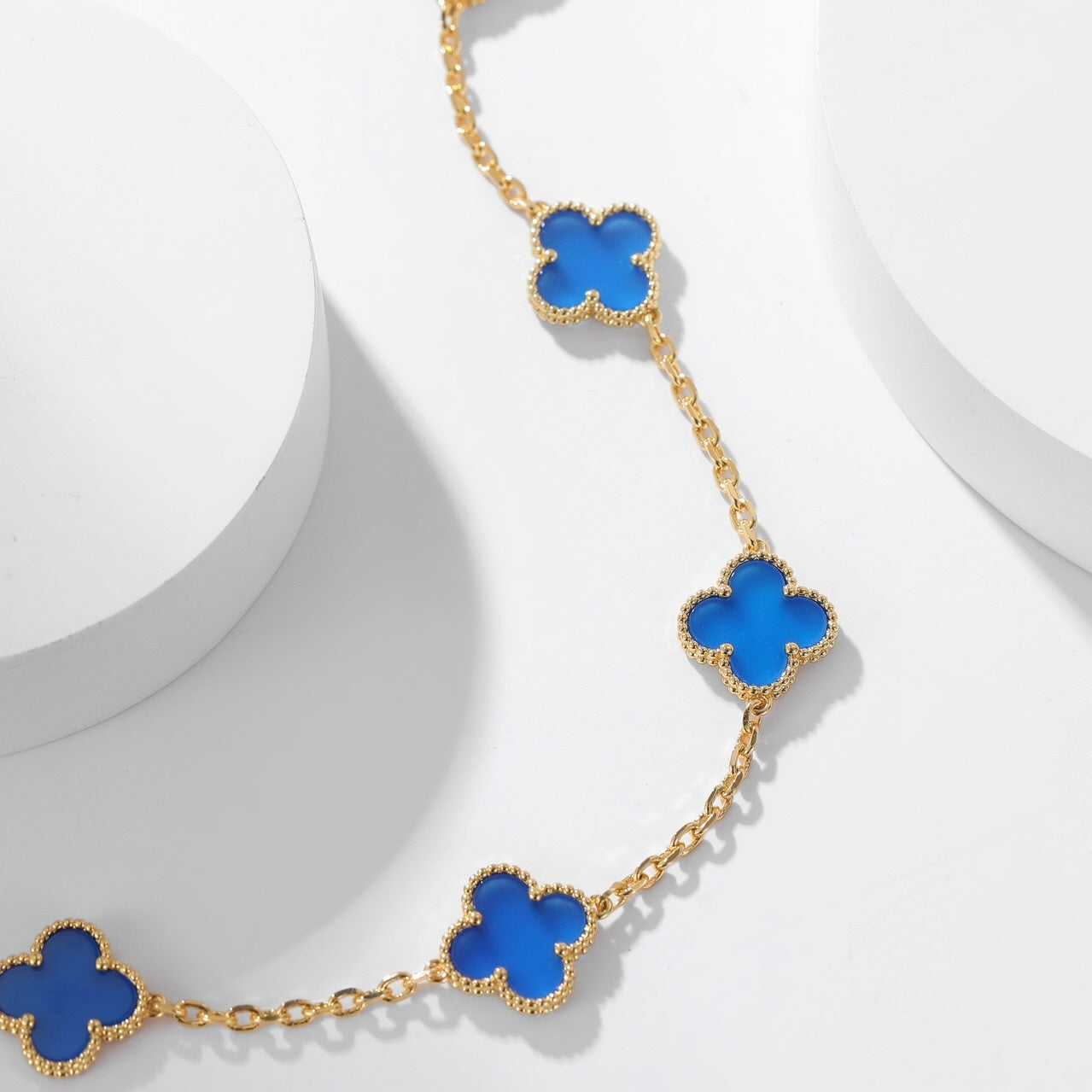 [Lumi Jewels]CLOVER 10 MOTIFS BLUE AGATE NECKLACE