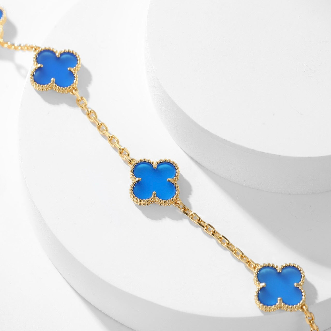 [Lumi Jewels]CLOVER 10 MOTIFS BLUE AGATE NECKLACE