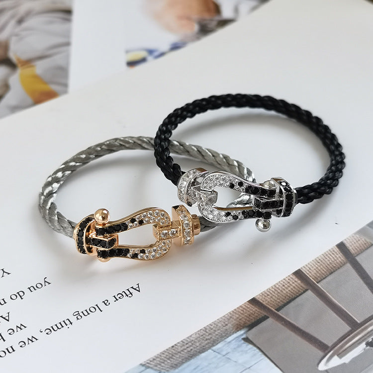 [Lumi Jewels]FORCE LARGE HORSESHOE BLACK WHITE DIAMOND BRACELET ROSE GOLD
