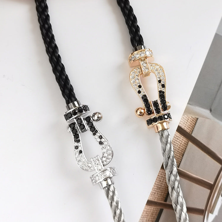 [Lumi Jewels]FORCE LARGE HORSESHOE BLACK WHITE DIAMOND BRACELET SILVER