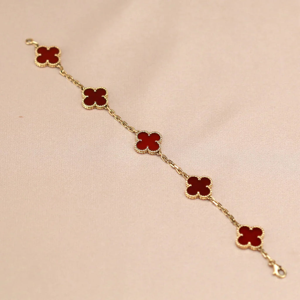 [Lumi Jewels] CLOVER 5 MOTIF RED CORNELIAN BRACELET COLLECTION