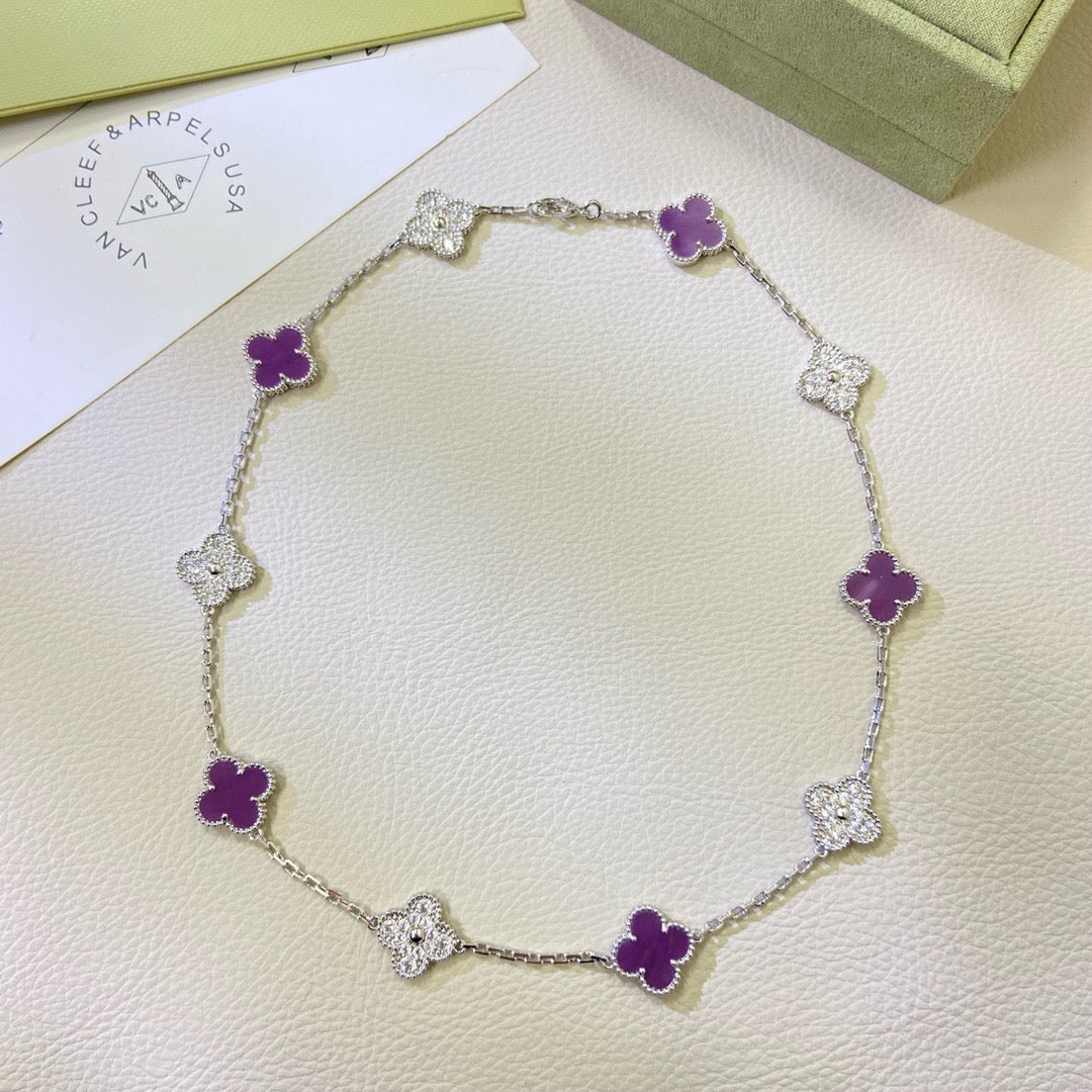 [Lumi Jewels]CLOVER 10 MOTIFS  PURPLE VIOLET DIAMOND NECKLACE
