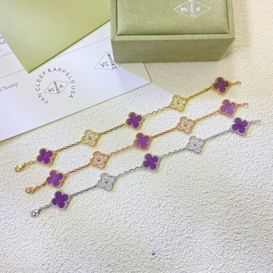 [Lumi Jewels]CLOVER  5 MOTIFS  PURPLE VIOLET DIAMOND BRACELET