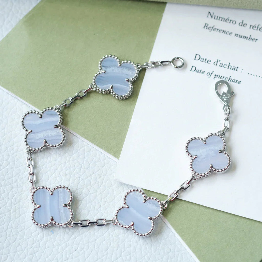 [Lumi Jewels] CLOVER 5 MOTIF PURPLE CHALCEDONY BRACELET COLLECTION