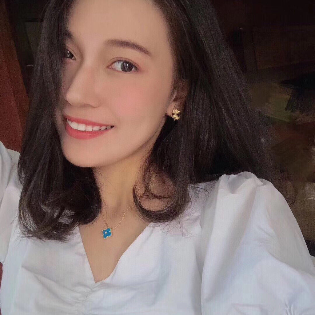 [Lumi Jewels]CLOVER 15MM DIAMOND AND BLUE AGATE NECKLACE