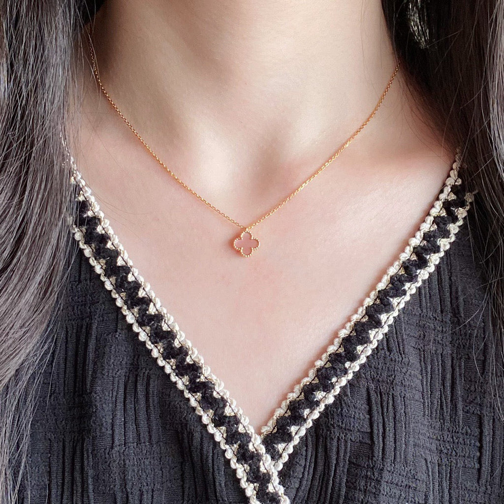 [Lumi Jewels]CLOVER 9.5MM PINK MOTHER OF PEARL SINGLE FLOWER NECKLACE