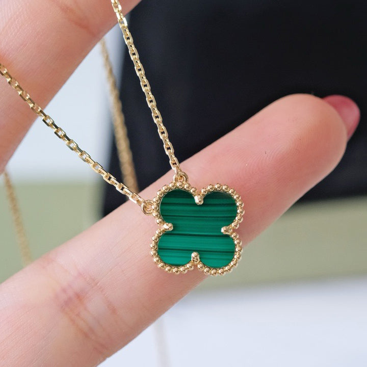 [Lumi Jewels]CLOVER 15MM MALACHITE SINGLE FLOWER  NECKLACE