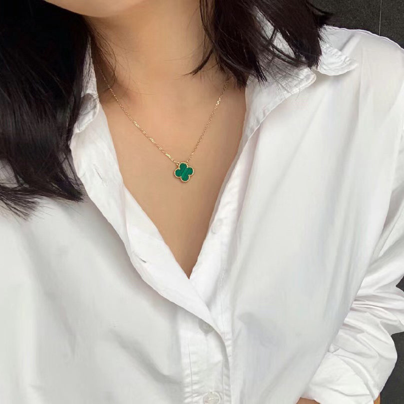 [Lumi Jewels]CLOVER 15MM MALACHITE SINGLE FLOWER  NECKLACE