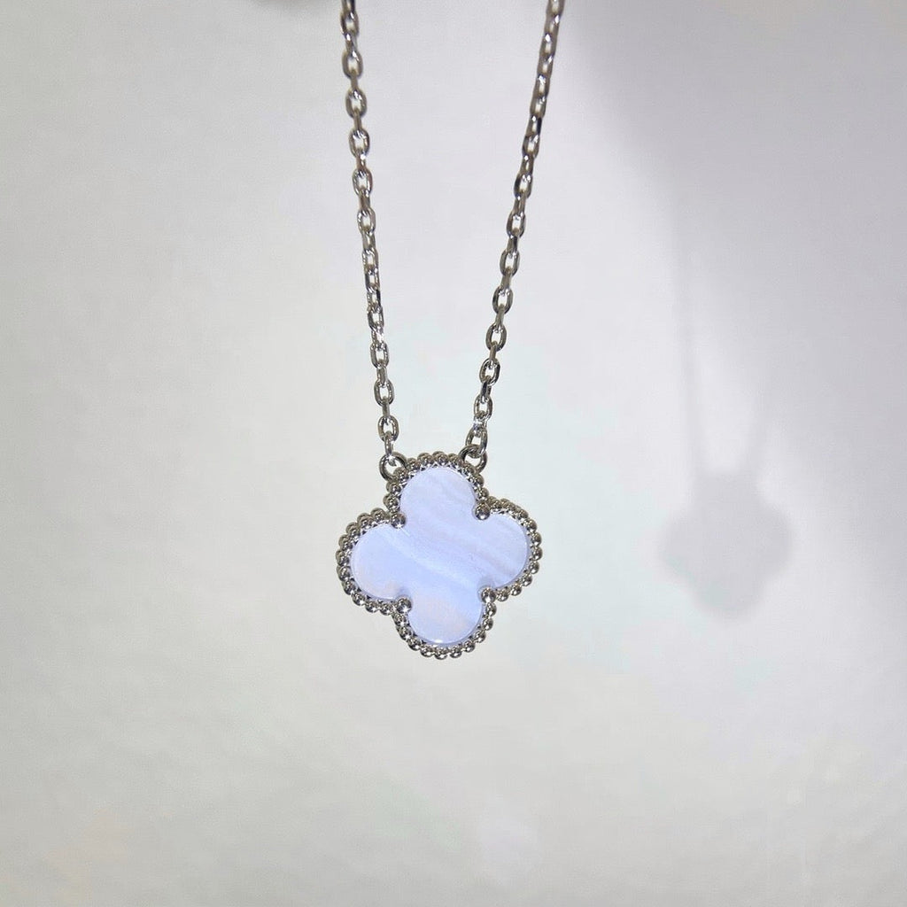 [Lumi Jewels]CLOVER 15MM BLUE CHALCEDONY NECKLACE SILVER