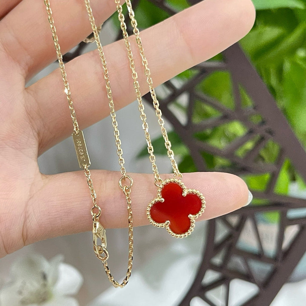 [Lumi Jewels]CLOVER 15MM CARNELIAN SINGLE FLOWER NECKLACE