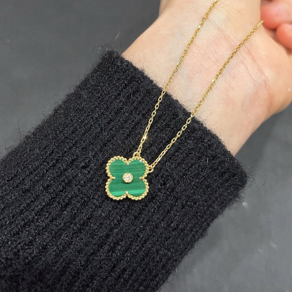 [Lumi Jewels]CLOVER 15MM DIAMOND TURQUOISE NECKLACE