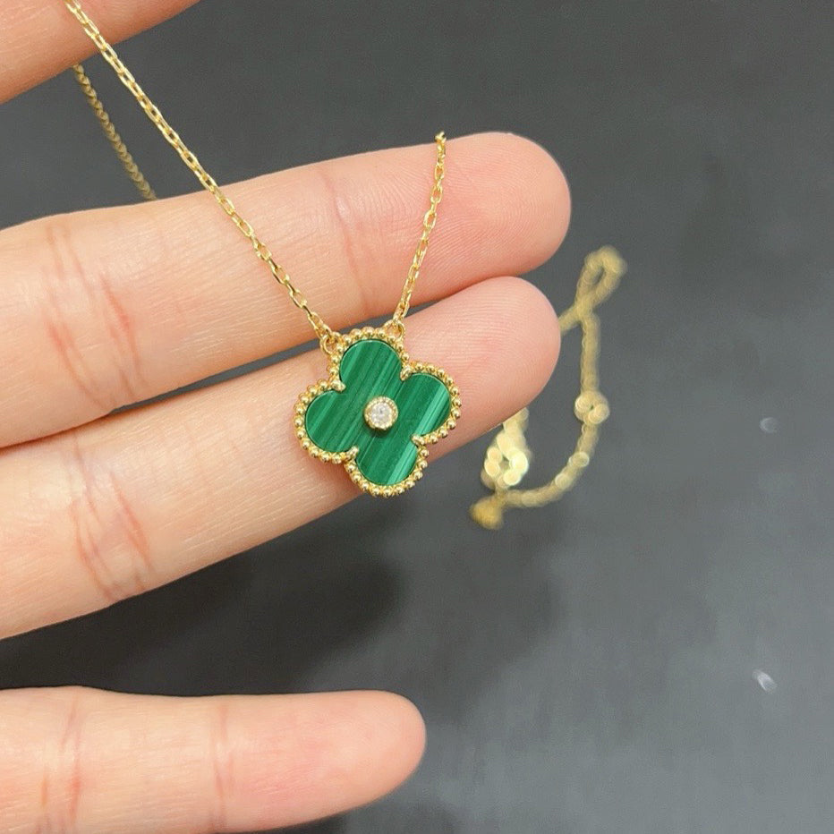 [Lumi Jewels]CLOVER 15MM DIAMOND TURQUOISE NECKLACE