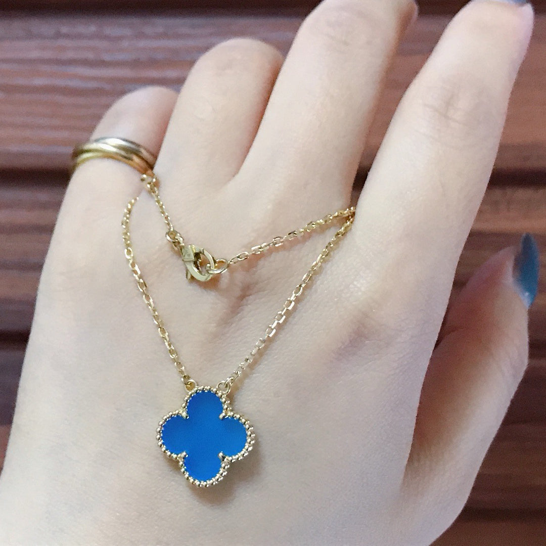 [Lumi Jewels]CLOVER 15MM BLUE AGATE NECKLACE