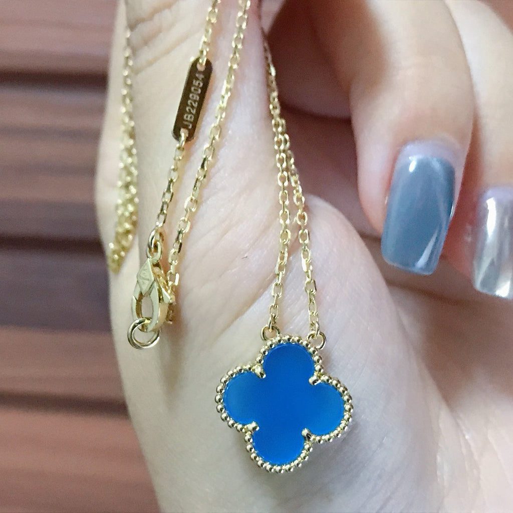 [Lumi Jewels]CLOVER 15MM BLUE AGATE NECKLACE