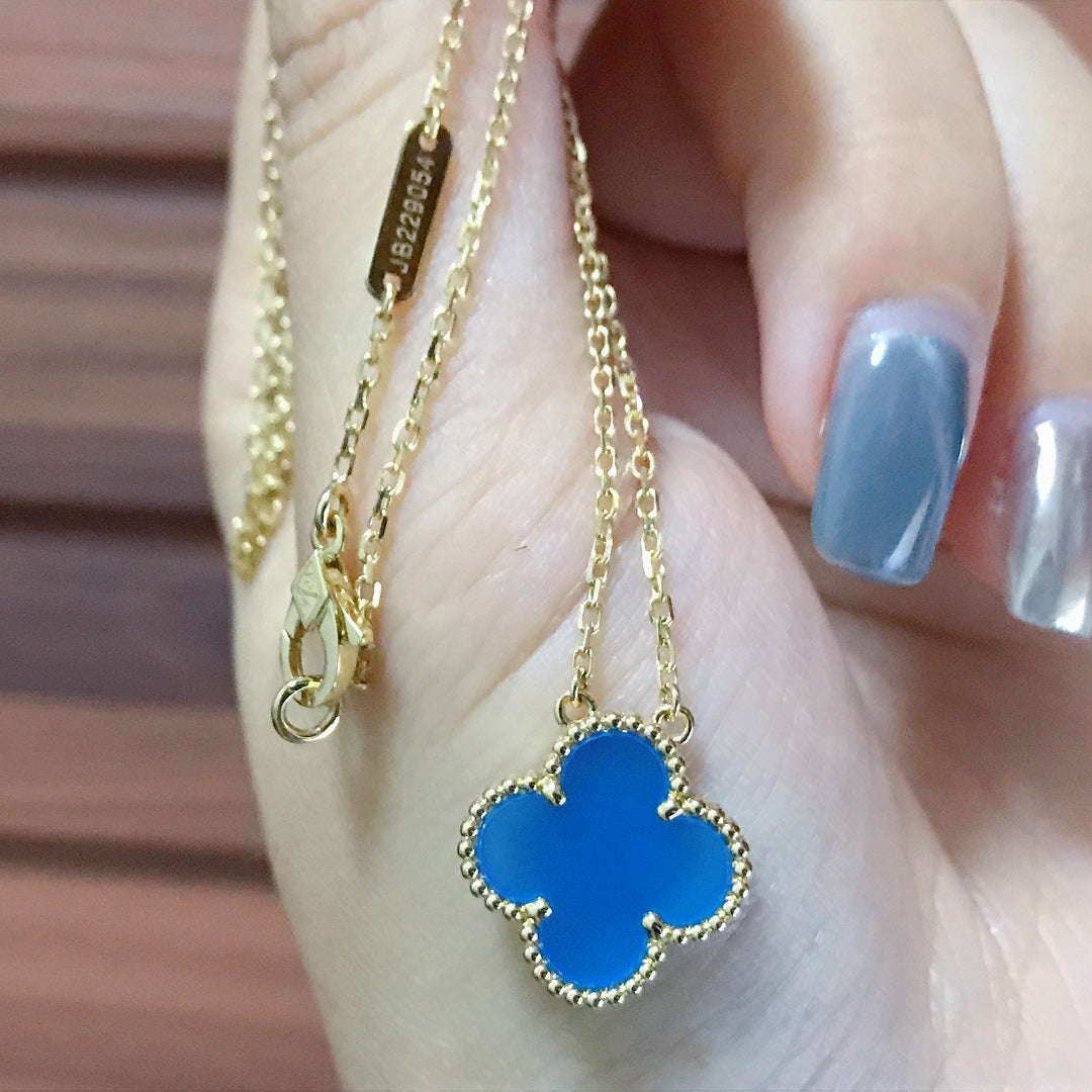[Lumi Jewels]CLOVER 15MM BLUE AGATE NECKLACE