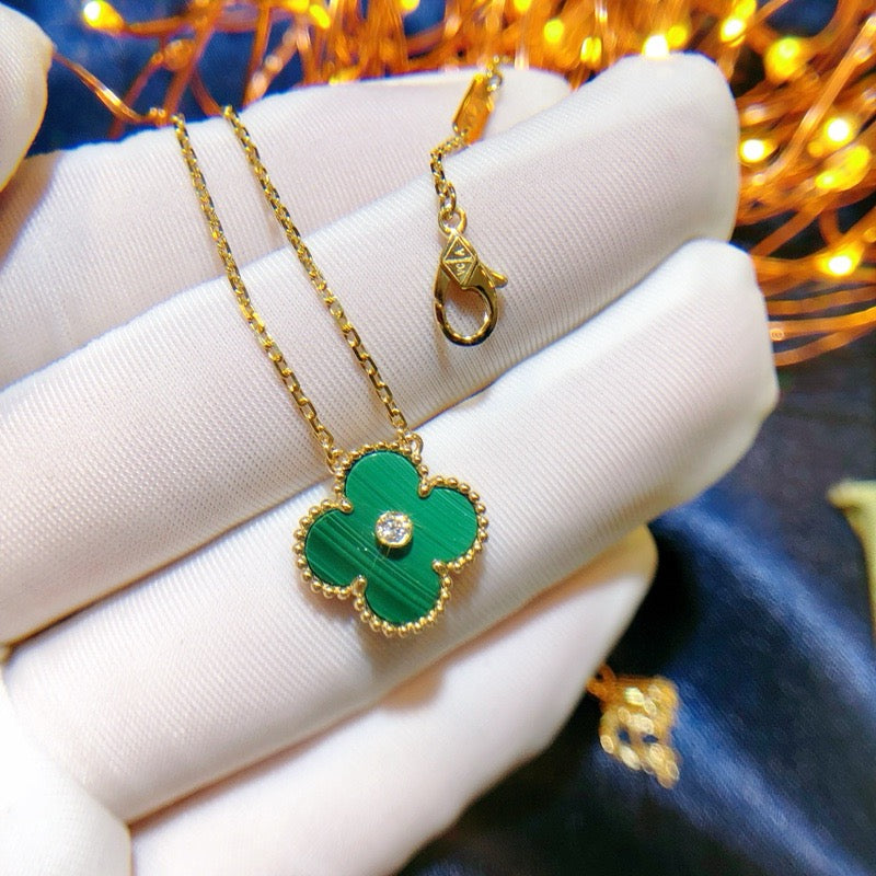 [Lumi Jewels]CLOVER 15MM DIAMOND TURQUOISE NECKLACE