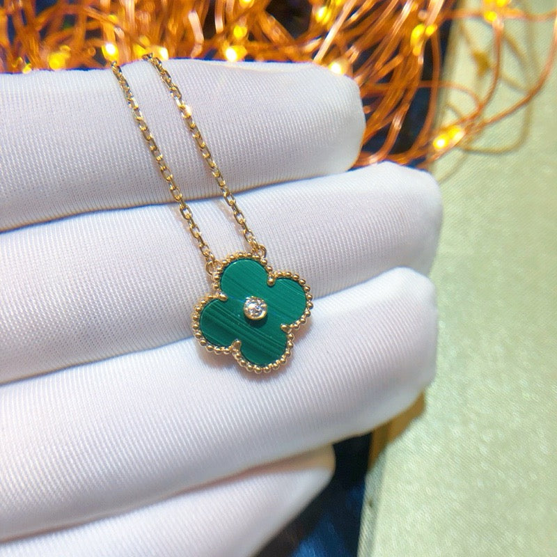 [Lumi Jewels]CLOVER 15MM DIAMOND TURQUOISE NECKLACE