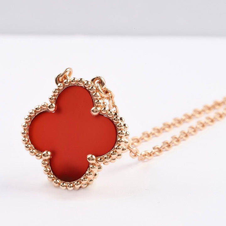 [Lumi Jewels]CLOVER 15MM CARNELIAN SINGLE FLOWER NECKLACE