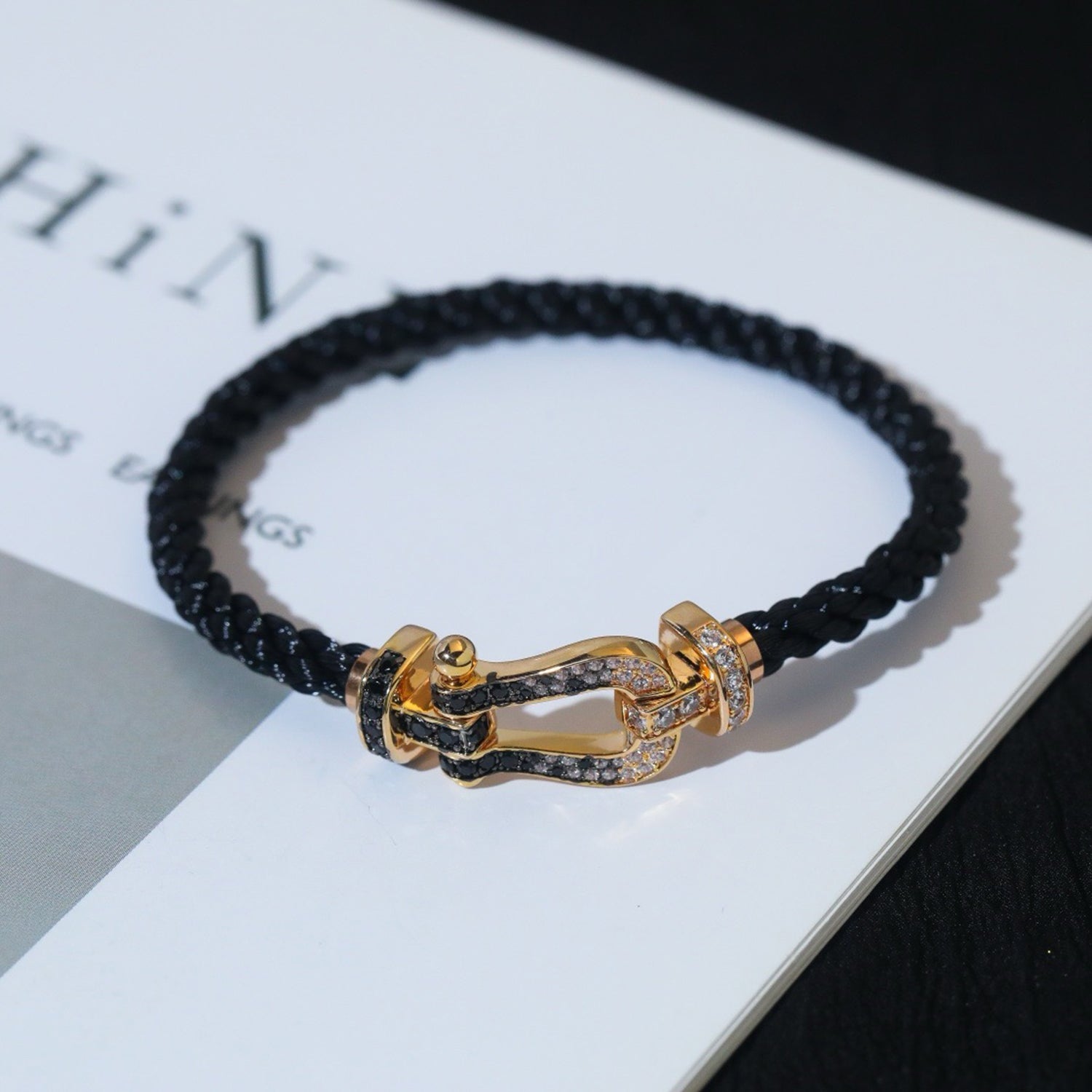 [Lumi Jewels]FORCE LARGE HORSESHOE BLACK WHITE DIAMOND BRACELET SILVER