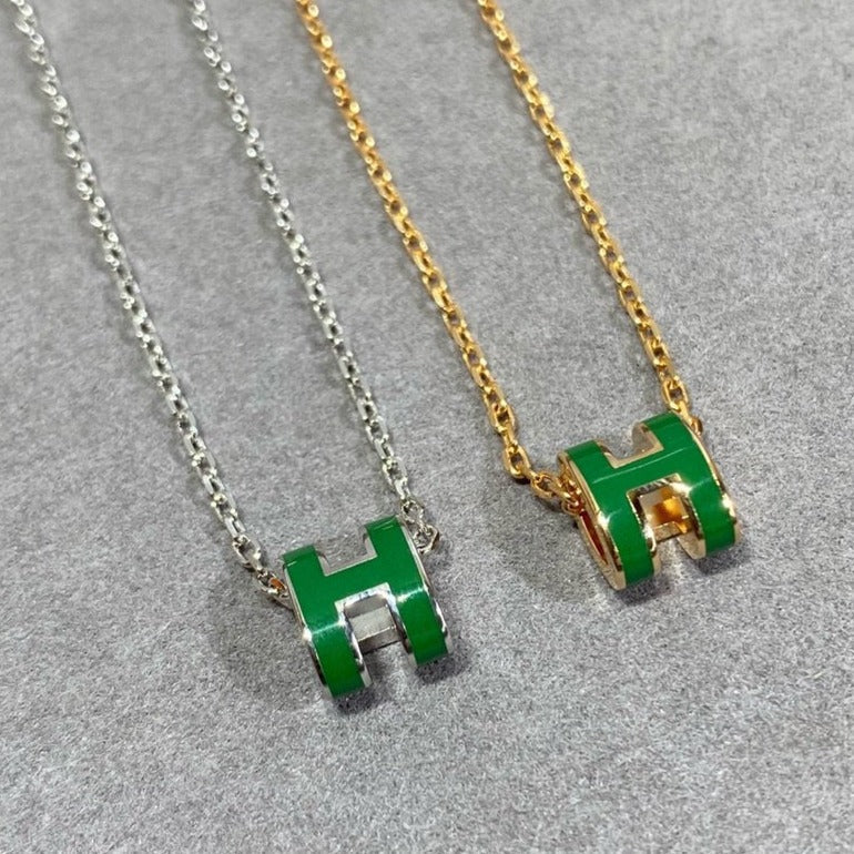 [Lumi Jewels]POP H GREEN NECKLACE SILVER AND GOLD