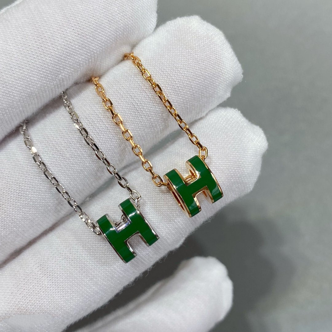 [Lumi Jewels]POP H GREEN NECKLACE SILVER AND GOLD