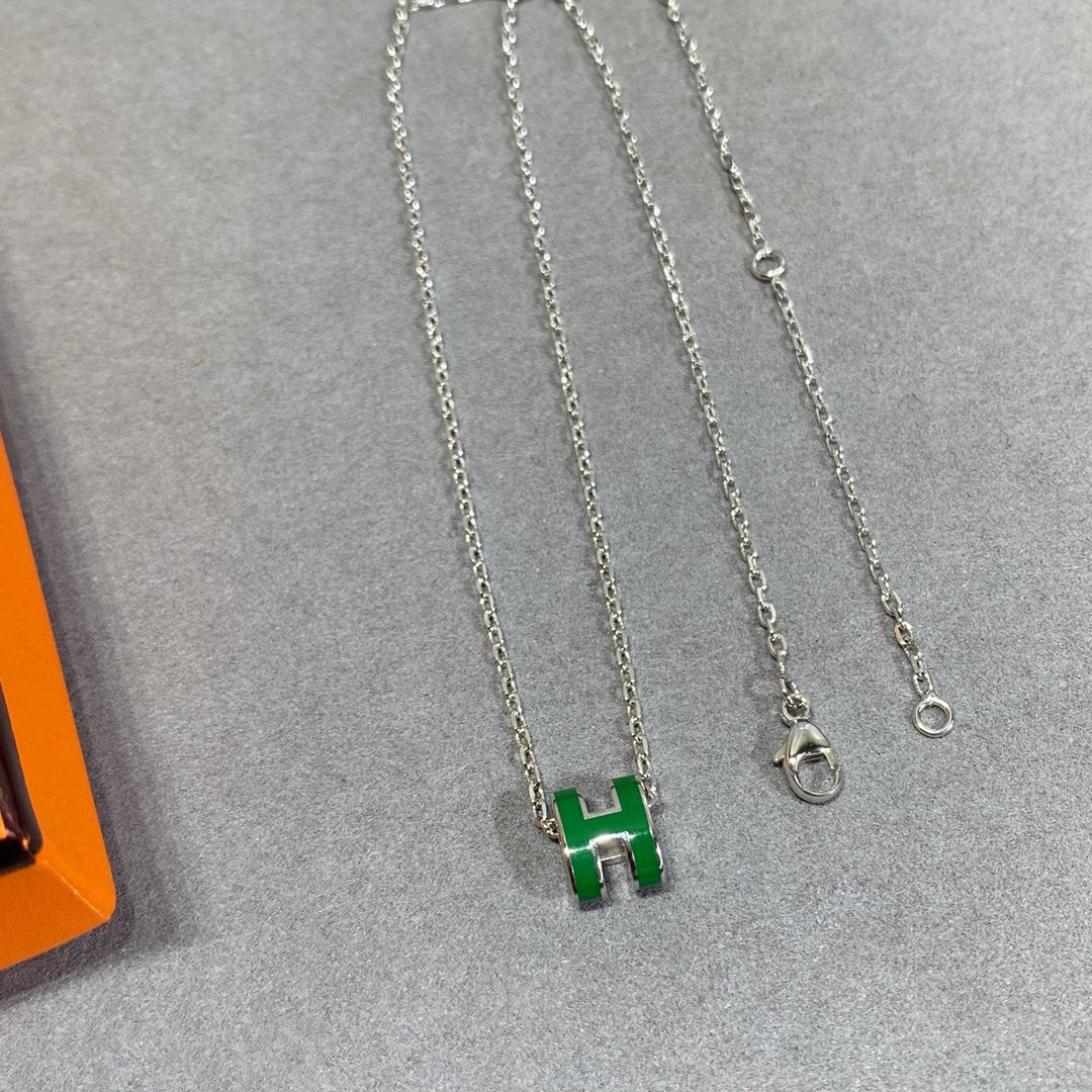[Lumi Jewels]POP H GREEN NECKLACE SILVER AND GOLD